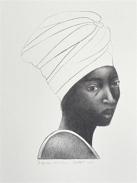 Elizabeth Catlett African American Womanturban Hand Drawn Lithograph Black Female Portrait