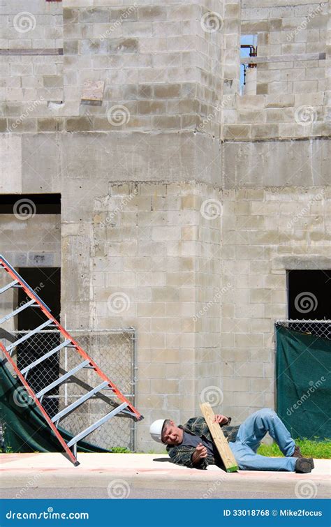 Injured Construction Worker At Work Site Stock Photo Image Of Fall