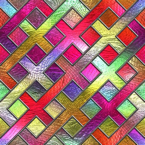 Stained Glass Seamless Texture With Geometric Pattern For Window Colored Glass 3d Illustration