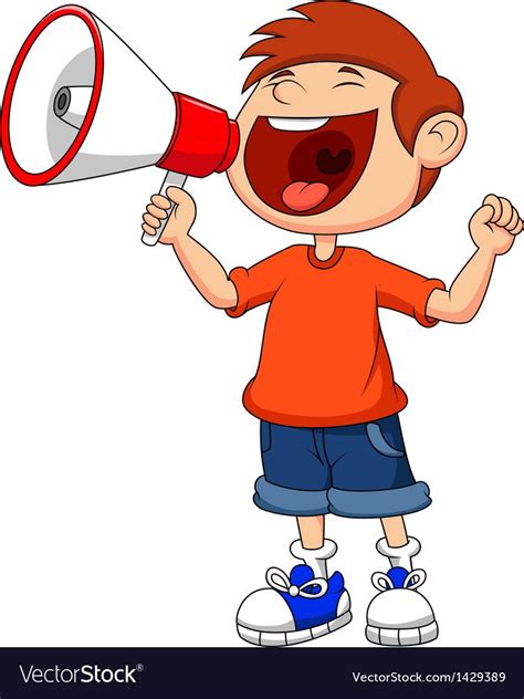 Vector Illustration Of Cartoon Boy Yelling And Shouting Into A
