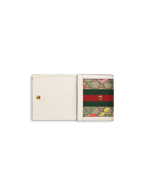 Gucci Canvas Ophidia Gg Flora Card Case Wallet In Beige White Natural