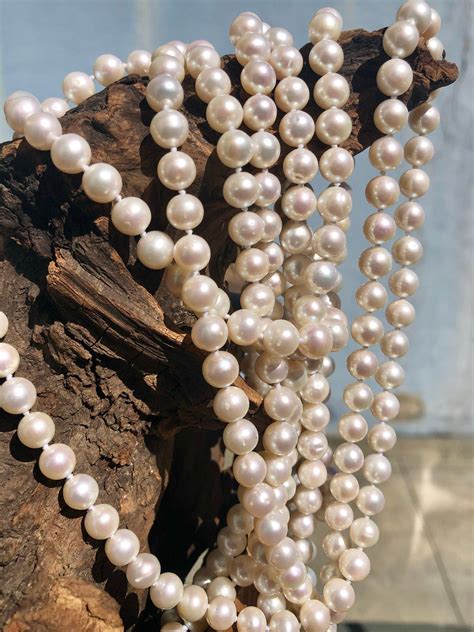 Antique Akoya Rosé Pearl Necklace Rope Length Etsy White Freshwater