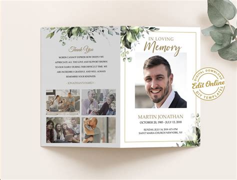 F116 Funeral Program Template Greenery Funeral Program Template For