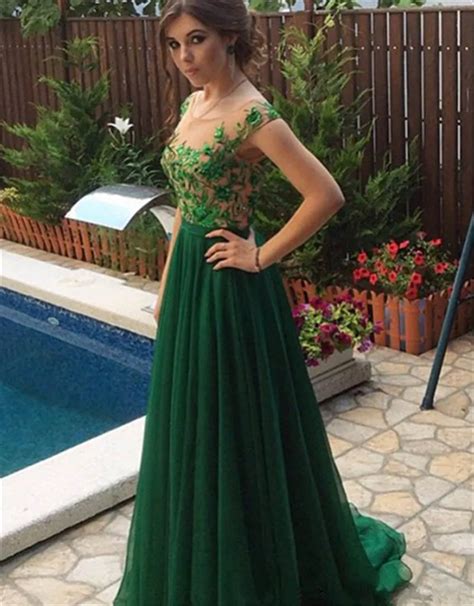 2016 New Elegant Emerald Green Scoop Floor Length Prom Evening Dresses