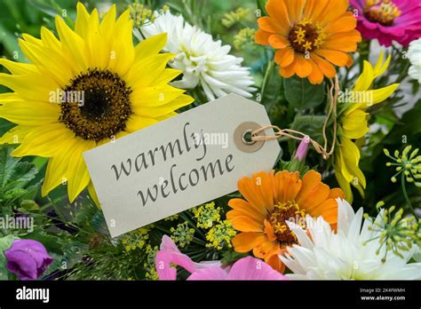 Colorful Bouquet Of Summer Flowers With Card And English Text Warmly