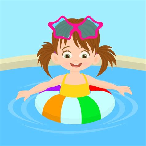 Niña Nadando Animado Niños De Dibujos Animados Nadando Bajo El Agua