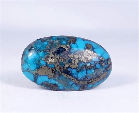 Natural Persian Turquoise Cabochon With Golden Pyrite Rare Metal