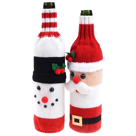 2pcs Christmas Wine Bottle Cover Knitted Sweater Covers Set For