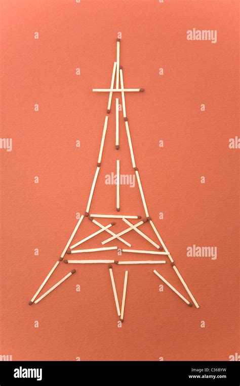Eiffel Tower Made Of Matches On Red Background Stock Photo Alamy