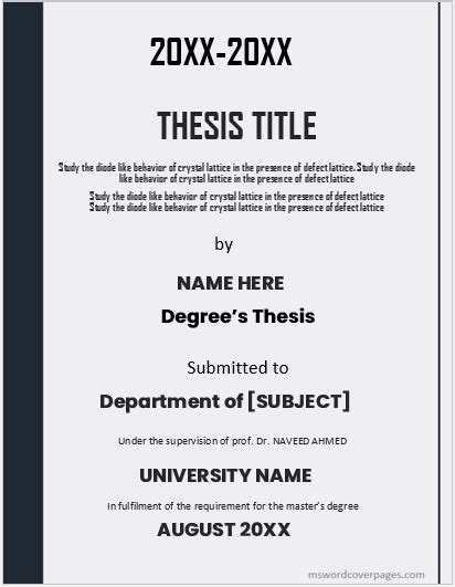 10 Best Dissertation Cover Page Samples For 20xx Download
