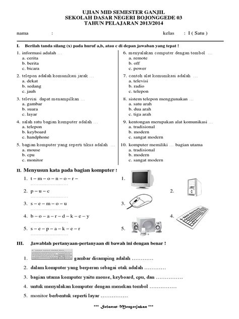 Soal Tik Excel Kelas 6 Sd Semester 1 Buku Sekolah
