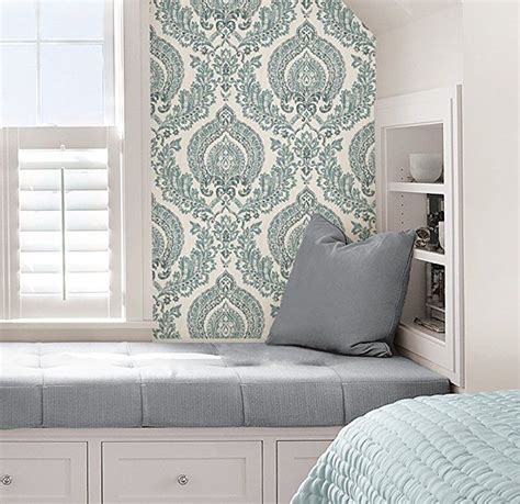 What we love about wayfair is how inexpensive their removable wallpaper section is, yet how many beautiful selections and brands you get. NuWallpaper NU1702 Kensington Damask Blue Peel & Stick ...