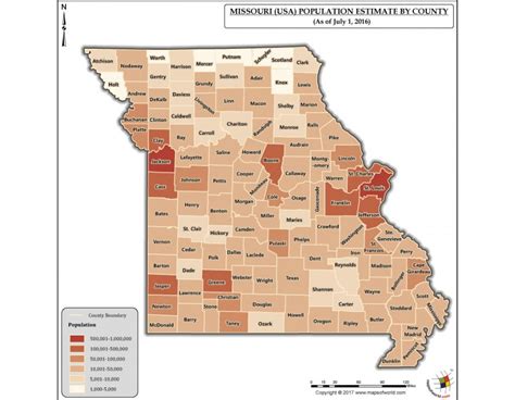 Buy Missouri Population Estimate By County 2016 Map Online