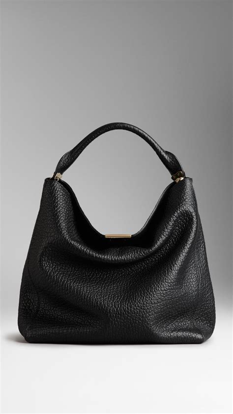 Lyst Burberry Medium Signature Grain Leather Hobo Bag In Black