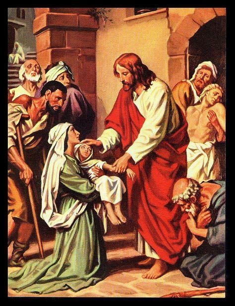 Vintage 1955 Jesus Healing The Sick Jesus Art Print By Heinrich