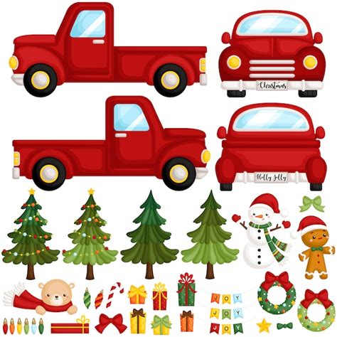 Christmas Truck Items Premium Vector