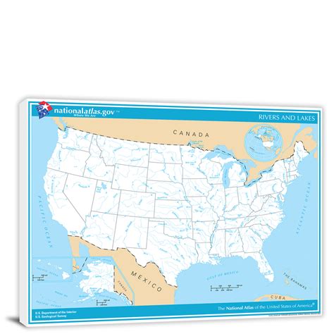 Usa National Atlas Rivers And Lakes Map 2022 Canvas Wrap