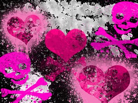 Emo Background Pink Hearts Skulls See This Image On Photobucket In
