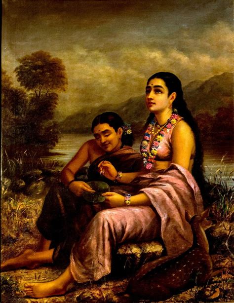 Shakuntala With Her Companion By Raja Ravi Varma Canvas Art Etsy