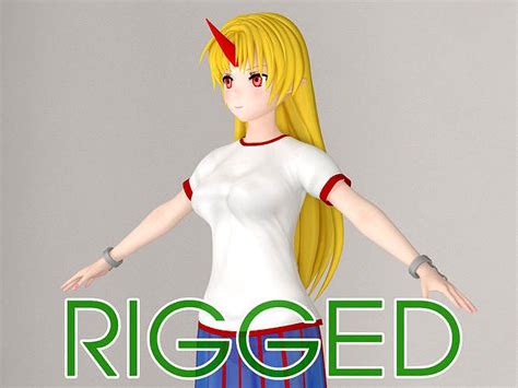 t pose rigged model of yuugi hoshiguma anime girl 3d