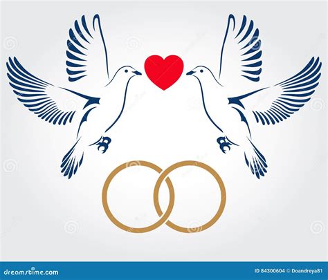 Two Doves Flying With Wedding Rings Vector Illustration Stock Vector