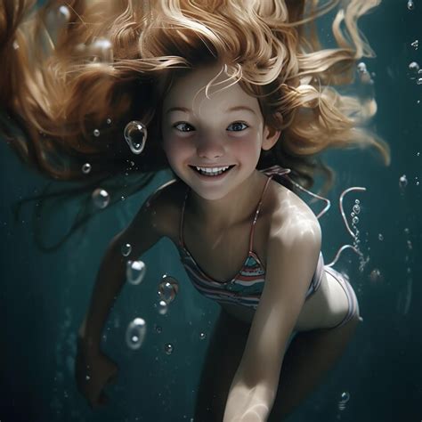 Premium Ai Image A Girl Is Swimming Under Water And Is Wearing A Striped Bathing Suit