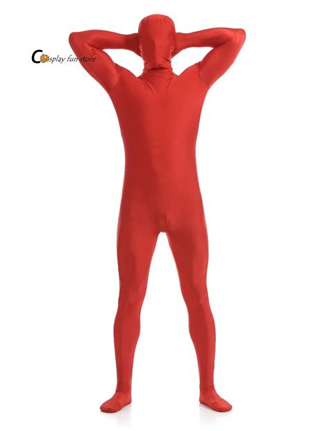 Adult Full Body Spandex Lycra Zentai Suit Orange Red Tight Suits Pure