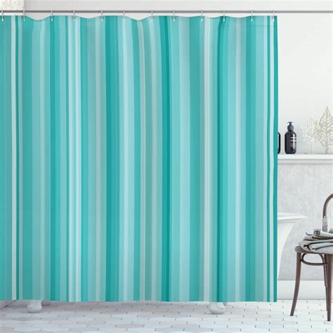 Aqua Shower Curtain Abstract Ocean Inspired Palette Lines Geometrical