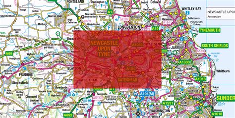 Central Newcastle Upon Tyne Postcode City Street Map Digital Downloa