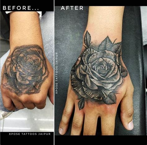 Cover Up Jobrepair Of An Old Rose Tattoo With A New Rose Tattoo On Hand