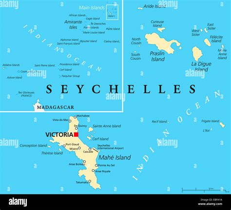 Seychelles Mapa Político Con Capital Victoria Importantes Ciudades E