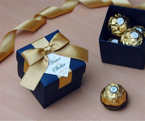 Gold And Navy Blue Wedding Bonbonniere Wedding Favor Box With Etsy In