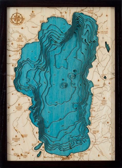 Lake Tahoe Wood Carved Topographical Depth Chart Map 3 Etsy