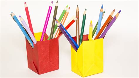 Origami Pen Pencil Holder Easy To Make Pencil Box Youtube