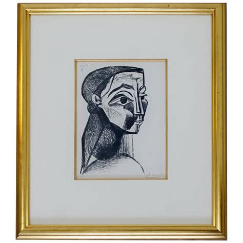 Mid Century Modern Framed Signed Pablo Picasso Portrait De Femme