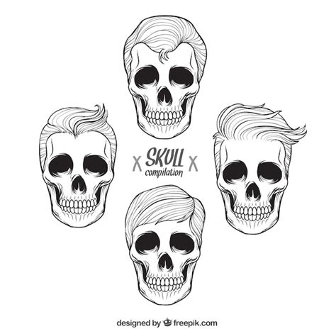 Set Of Male Hand Drawn Skulls Vector Free Download