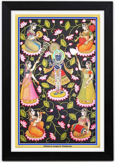 Braj Art Gallery Krishna And Gopis In Vrindavan Pichwai Painting Framed