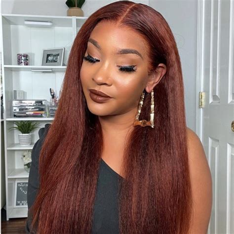 Unice Reddish Brown Kinky Straight C Hair X Lace Front Wig Unice