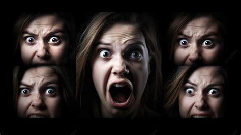 quatro rostos femininos com expressões assustadoras em fundo escuro fotos de rostos