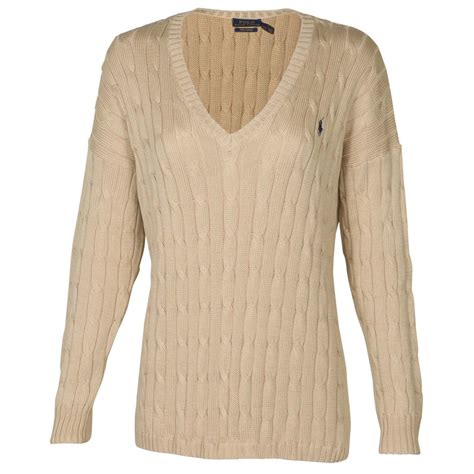 Polo Ralph Lauren Polo Rl Womens Cable Knit V Neck Pony Sweater