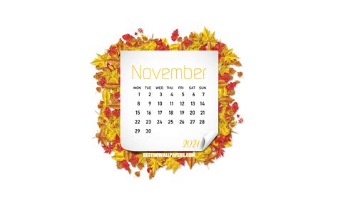 Download Wallpapers November 2021 Calendar 4k Autumn Leaves November