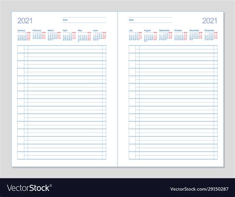Datebook 2021 Diary 2021 Daily Planner 2021 Vector Image