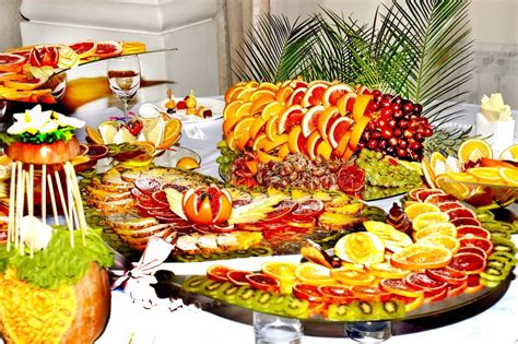 Beautiful Fruity Bright Assorted Sliced Fruit On A Rich Festive Table