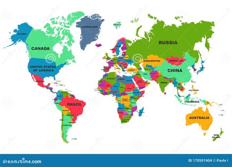 Colorful Vector Political Map Of World With Country Names And Capital