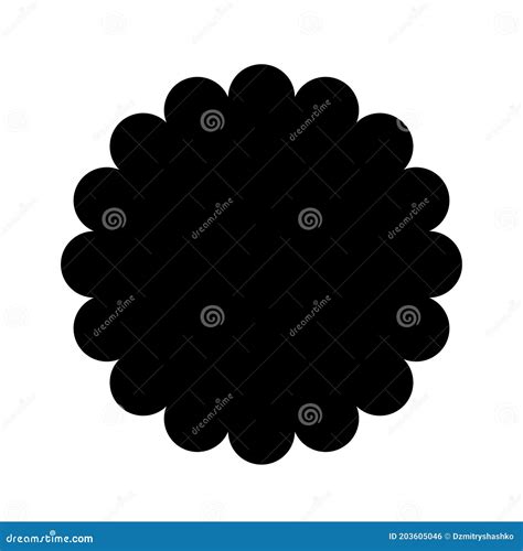 Scalloped Circle Shape Outline With Dots Vector Illustration