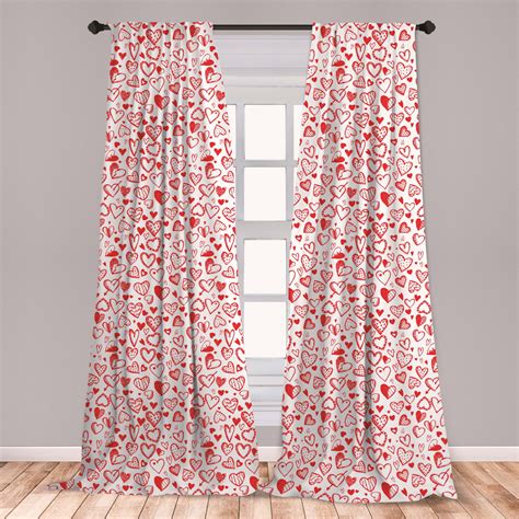 Valentines Curtains 2 Panels Set Red And White Pattern With Sketchy