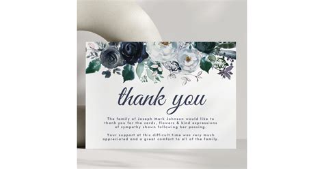 Funeral Thank You Note Bereavement Blue Floral Zazzle