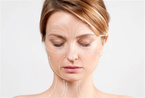 Skin Care Woman With Perfectly Clean Skin And Massage Facial Lines