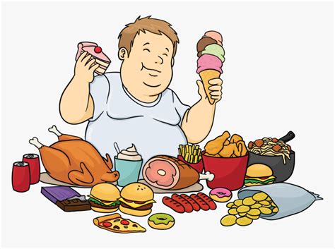 A Fat Cartoon Man Feasting On Eating Junk Food Clipart Hd Png