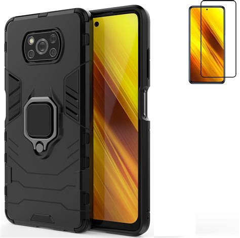 for xiaomi poco x3 nfc case with glass screen protector hybrid heavy duty shockproof armor dual